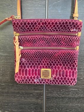 Dooney & Bourke Magenta Snake Print Suede Bag